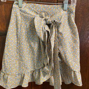SHEIN Teal and Yellow Floral Skirt- Size Small